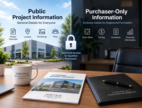 Purchaser-only information access concept with public project details and restricted purchaser resources.
